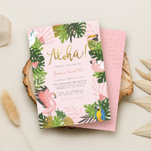 Invitation Aloha Hawaii Tropical Summer Gold Birthday Party
