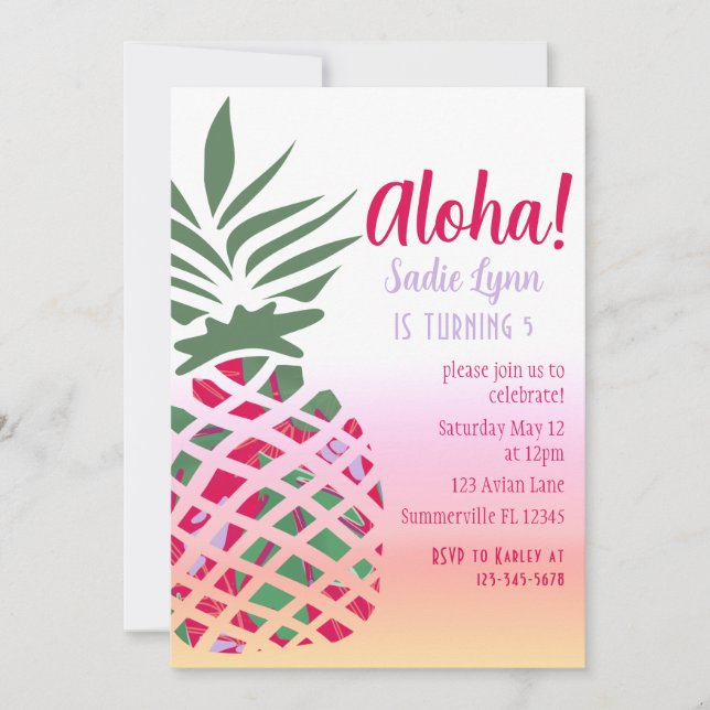 Invitation Aloha Hawaiian Anniversaire (Devant)