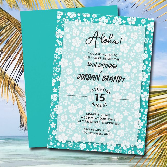 Invitation Aloha Hawaiian Floral Aqua fête d'anniversaire (Créateur téléchargé)