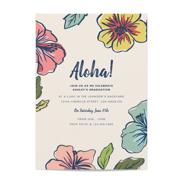 Invitation Aloha Hawaiian Flowers Graduation (Créateur téléchargé)