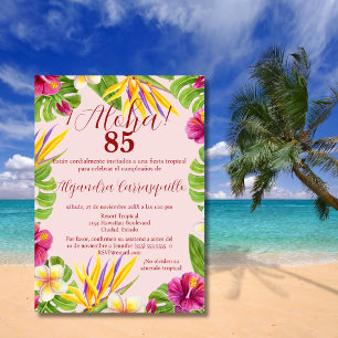 Invitation Aloha Hawaiienne couleur espagnole 85e anniversair