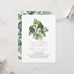 Invitation Aloha Hibiscus Blanc Tropical 1er Anniversaire