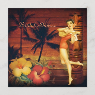 Invitation Aloha Hula Girl hawaii douche rétro de plage