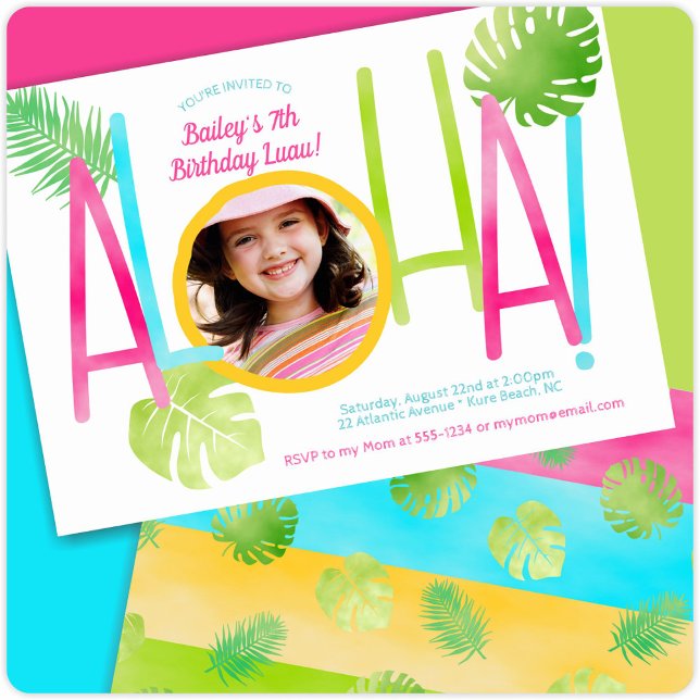 Invitation Aloha Luau Anniversaire Photo tropicale (Créateur téléchargé)