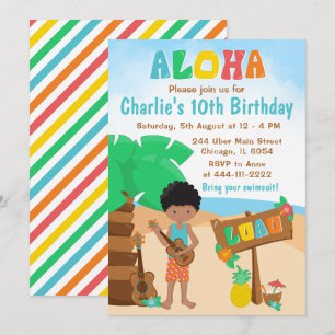 Invitation Aloha Luau Beach Anniversaire African American Boy