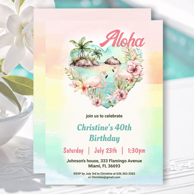 Invitation Aloha Luau Eté 40e Anniversaire Plage Tropical (Aloha Luau Summer 40th Birthday Beach Tropical Invitation)