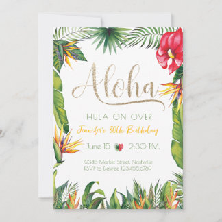 Invitation Aloha Luau Fête Tropicale Florale