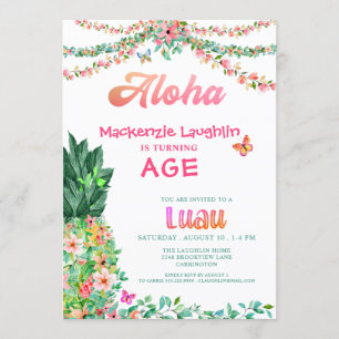 Invitation ALOHA Luau Tout Anniversaire Aiguille florale trop