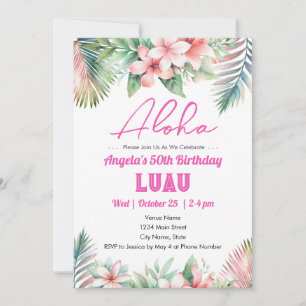 Invitation Aloha Luau Tropical Adulte 50e anniversaire