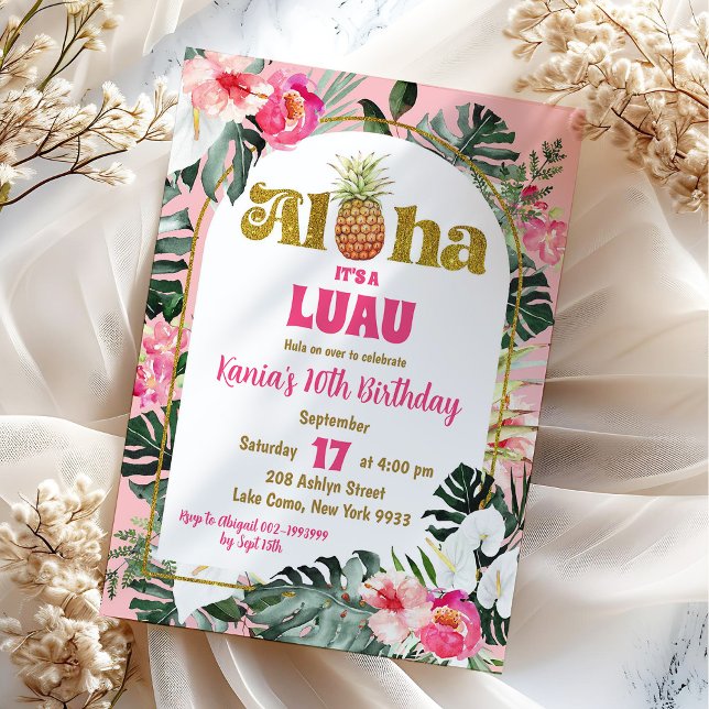 Invitation Aloha Pink Tropical Floral Anniversaire (Créateur téléchargé)