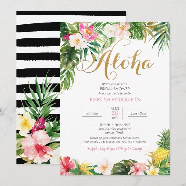 Invitation Aloha Summer Tropical ou Luau Fête des mariées (Devant / Derrière)