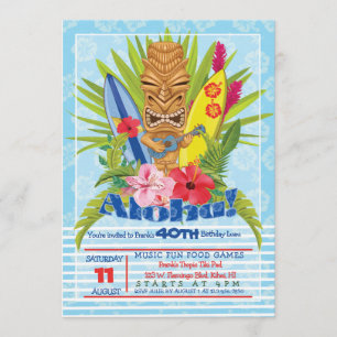 Invitation Aloha Tiki Totem Ukulele Anniversaire Fête Invitat