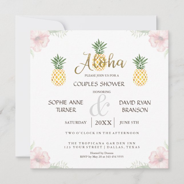 Invitation Aloha Tropical Ananas Beach Couples Douche (Devant)