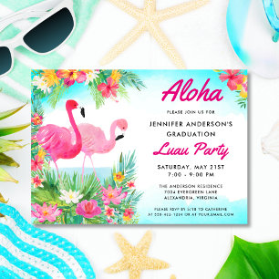 Invitation Aloha Tropical Flamant rose Graduation Luau Parti