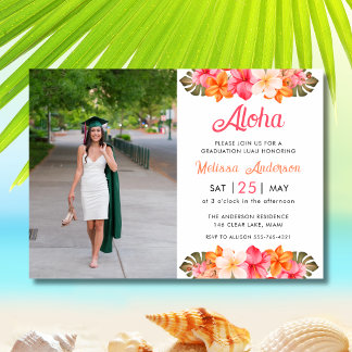 Invitation Aloha Tropical Hibiscus Floral Photo Graduation