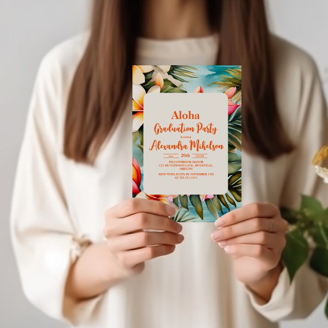 Invitation Aloha Tropical Luau Été Flora Graduation (Créateur téléchargé)