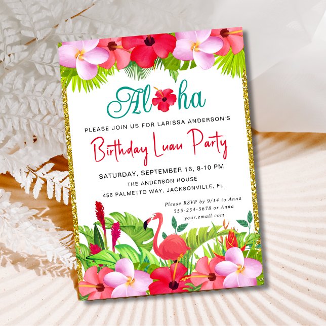 Invitation Aloha Tropical Luau Floral Anniversaire (Créateur téléchargé)