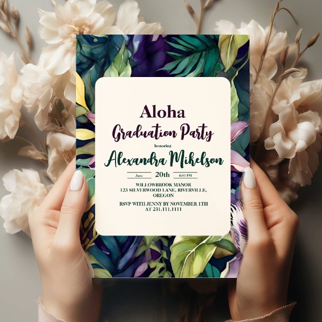 Invitation Aloha Tropical Purple Graduation (Créateur téléchargé)