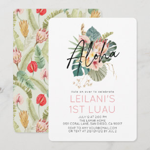 Invitation Aloha Tropical Rose Floral Hibiscus 1er Anniversai