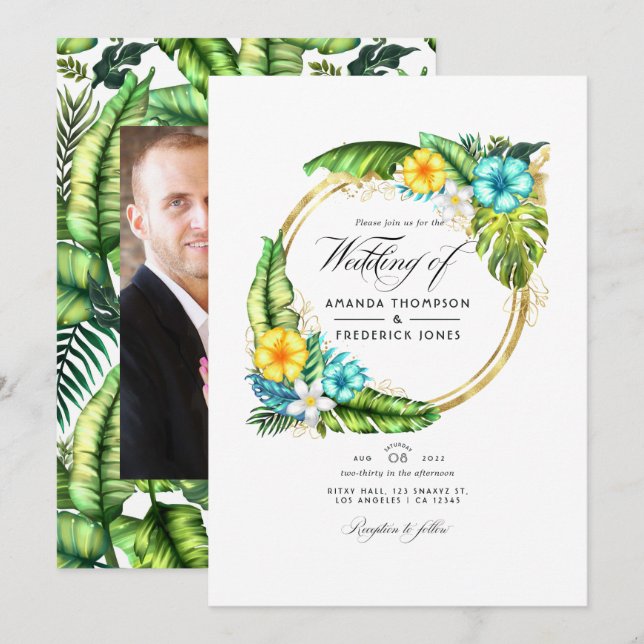 Invitation Aloha Tropical Summer Beach Wedding Photo (Devant / Derrière)