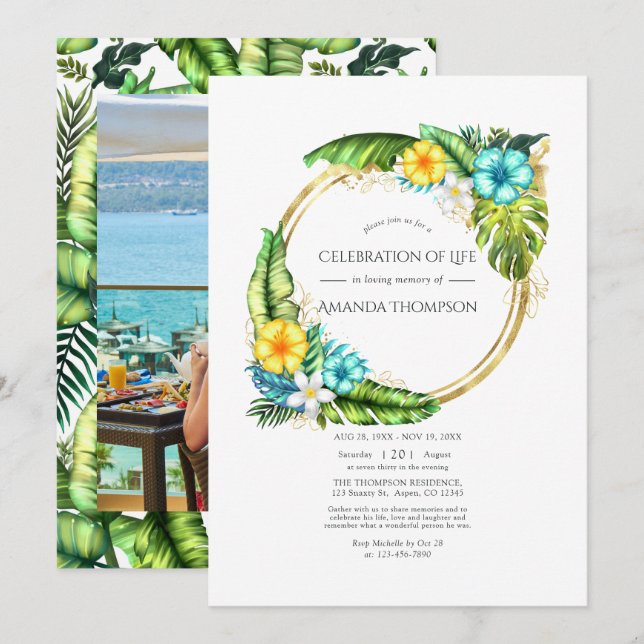 Invitation Aloha Tropical Summer Celebration of Life Photo (Devant / Derrière)