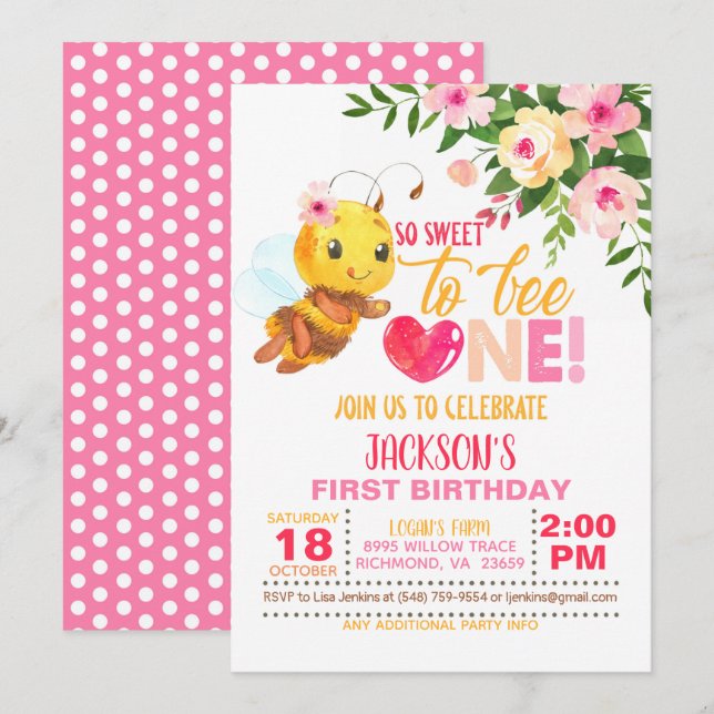 Invitation Alors doux pour être un premier anniversaire Invit (Devant / Derrière)