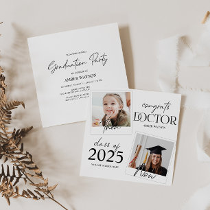 Invitation Alors et Maintenant   2 Photo Doctor Graduation