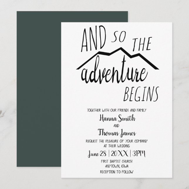 Invitation Alors L'Aventure Commence Rustic Mountain Mariage  (Devant / Derrière)