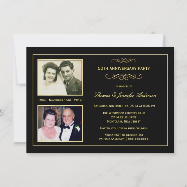 Invitation Alors & Maintenant 50e anniversaire d'or avec 2 ph (Devant)