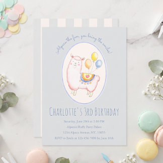 Invitation Alpaca à l'aquarelle avec ballon bleu clair Annive