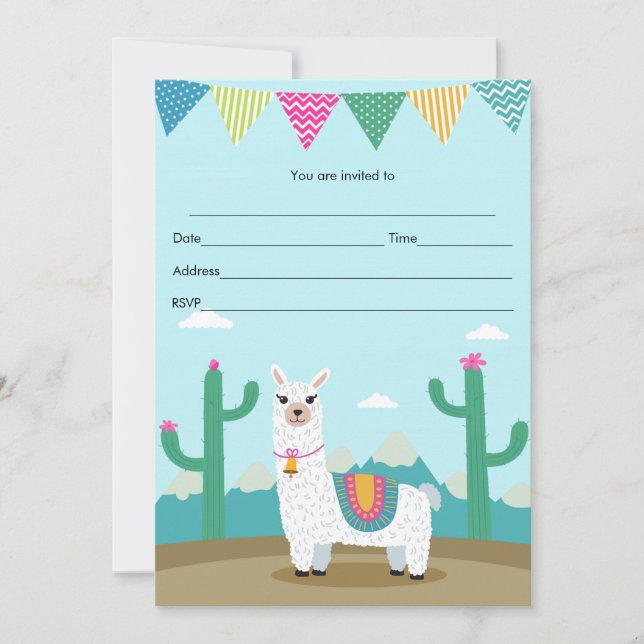 Invitation Alpaca llama Remplir En anniversaire de (Devant)