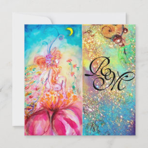 Invitation ALTHEA, monogramme rose bleu jaune vert scintillem