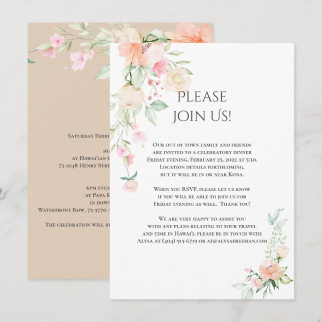 Invitation Alysa - Détails Fleurs de printemps de l'aquarelle (Devant / Derrière)