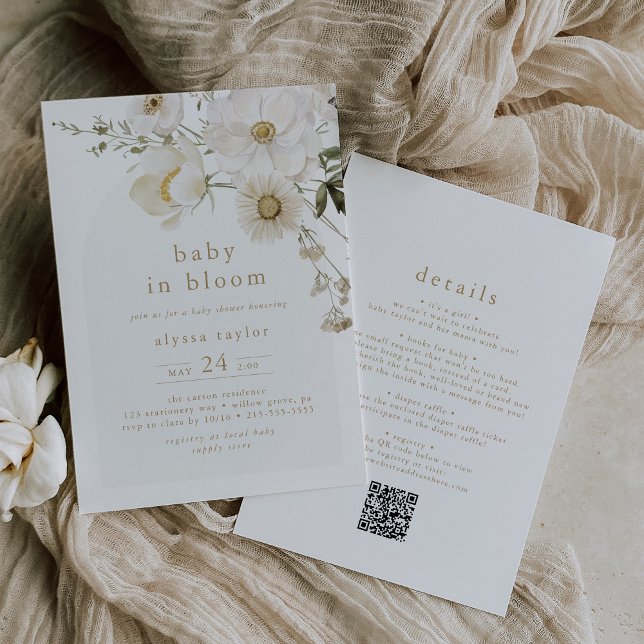 Invitation ALYSSA Floral QR Flower Baby in Bloom Baby shower (ALYSSA Floral QR Flower Baby In Bloom Baby Shower Invitation)