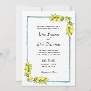 Invitation Amalfi aquarelle Citrons mariage vintage