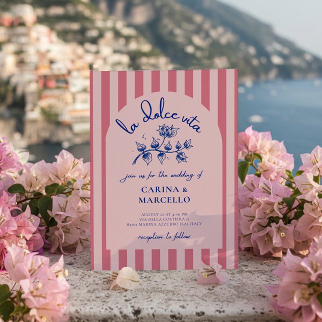 Invitation Amalfi Coast Amore Bougainvillea Stripe Wedding (Créateur téléchargé)