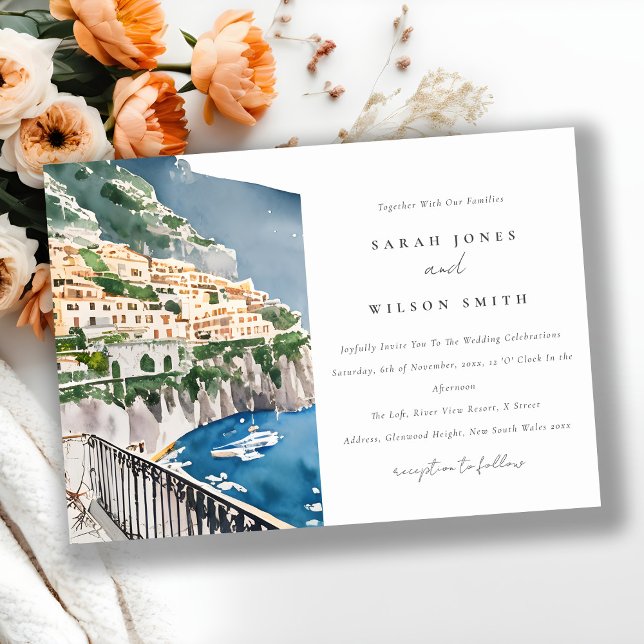 Invitation Amalfi Coast Italie Aquarelle Mariage Paysage (Créateur téléchargé)