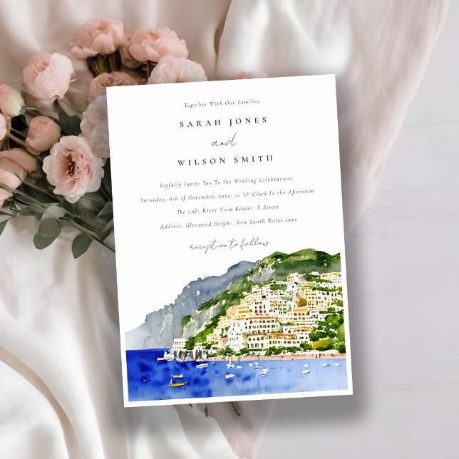 Invitation Amalfi Coast Italie Aquarelle Mariage Paysage (Créateur téléchargé)