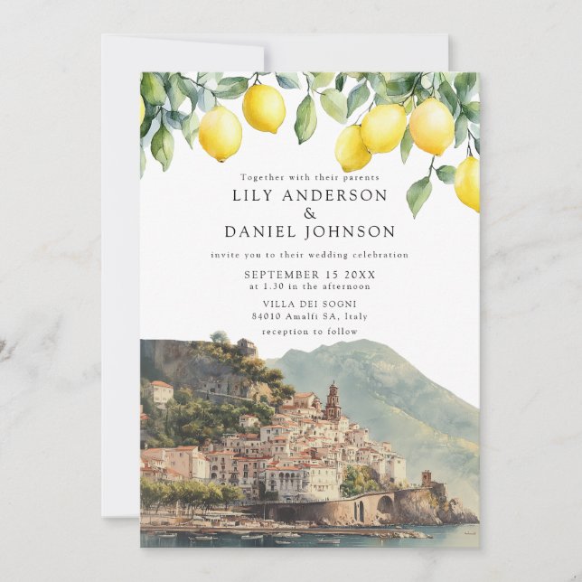 Invitation Amalfi Coast Lemons Italian QR Code Wedding (Devant)