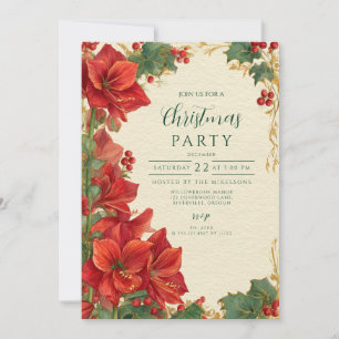 Invitation Amaryllis Rouge Rustique Noël