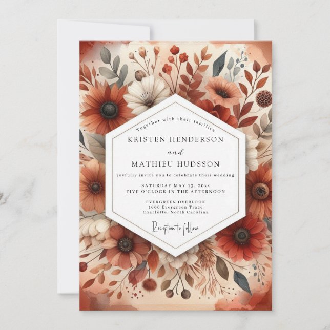 Invitation Amber Botanical Autumn Romance Wedding (Devant)