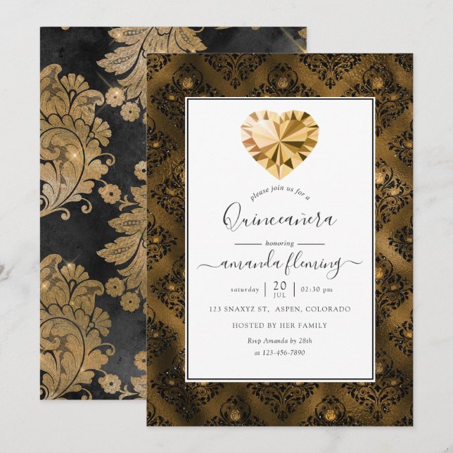 Invitation Amber Gemstone Quinceañera (Devant / Derrière)
