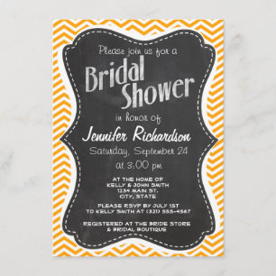 Invitation Amber Orange Chevron ; Vintage Chalkboard look