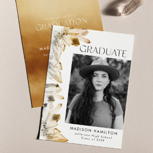 Invitation Amber Watercolor Crystal Photo Graduation Party
