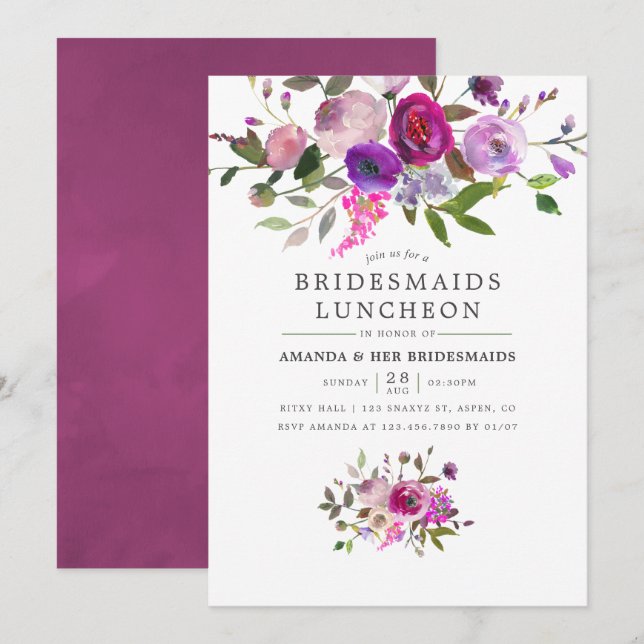 Invitation Ambiance Aquarelle tendance Floral Bridesmaids Déj (Devant / Derrière)