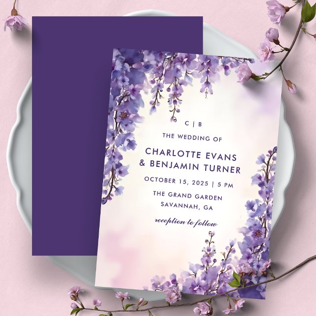 Invitation Ambiance romantique Aquarelle Wisteria Purple Mari (Créateur téléchargé)