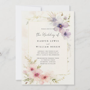 Invitation Ambiance romantique cosmos fleurs qr code mariage
