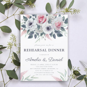 Invitation Ambiance romantique Rose Dîner de répétition bleu