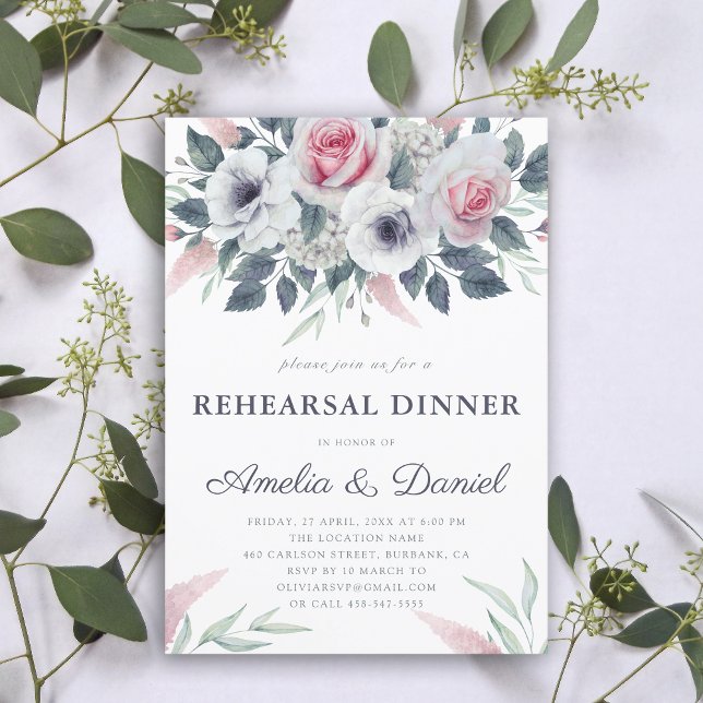 Invitation Ambiance romantique Rose Dîner de répétition bleu (Créateur téléchargé)