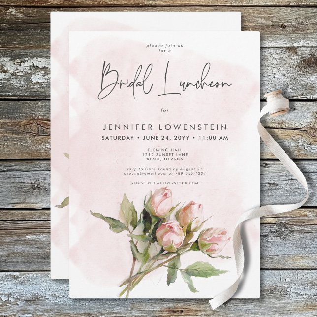Invitation Ambiance romantique Roses roses rose Déjeuner nupt (Romantic Watercolor Pink Roses Bridal Luncheon Invitation)